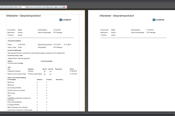 Employee discussion documentation can simply be printed from the discussion overview and made available for the personnel file as well as for the employee, or archived in the document folder.