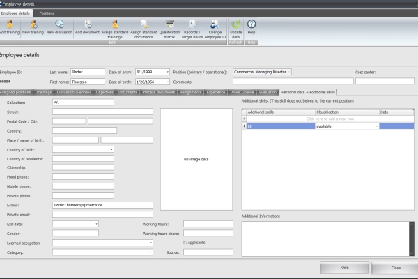 In the employee details, the additional skills are assigned to the employee and evaluated accordingly.