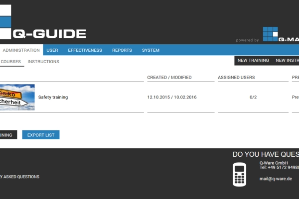 New learning topics and instructions can be assigned to each employee in the Q-Guide admin area.