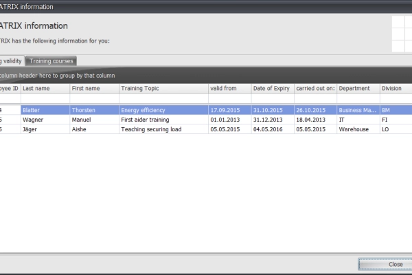 Expiring validity of courses, certifications, etc. are displayed for the user after the first login.