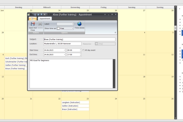 You can display detailed information on each training date.