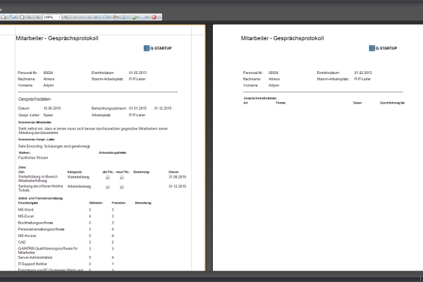 Finally, employee discussion protocols can be easily printed from the discussion overview and made available for the personnel file as well as for the employee, or archived in the document folder.