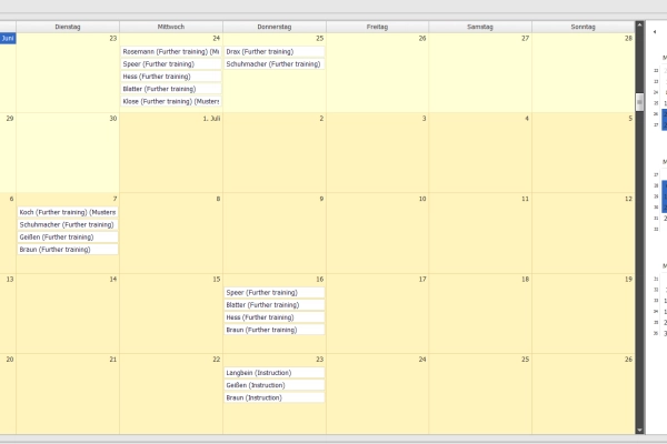 The calendar provides even more transparency and clarity in the Q-Matrix training management.