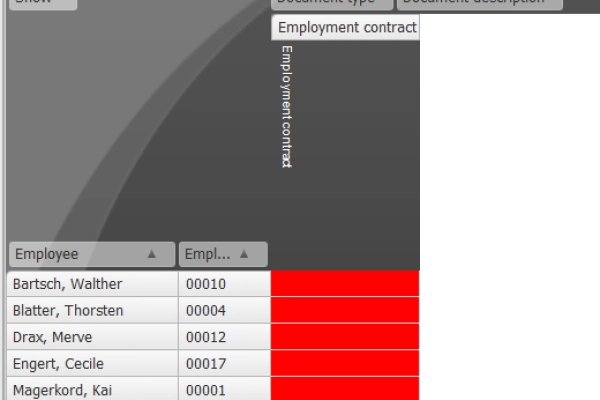 Health certificate, driver's licenses, contracts and other documents are captured in this table and showing their availablity.