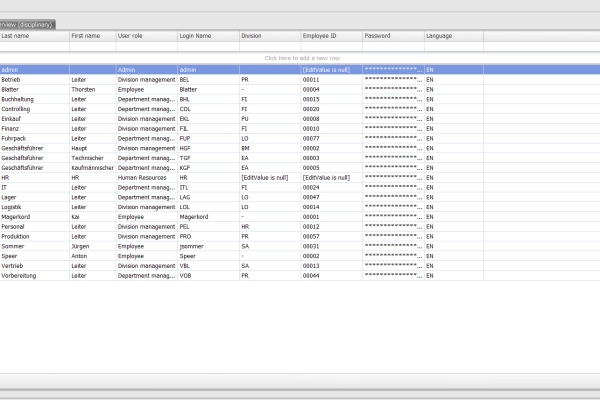 In the user administration, you define the Q-Matrix user roles with different rights hierarchically by name.