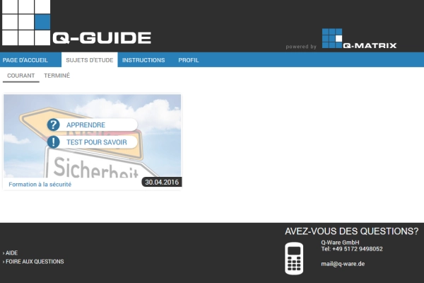 Chaque collaborateur voit son portfolio d'apprentissage personnel dans Q-Guide.