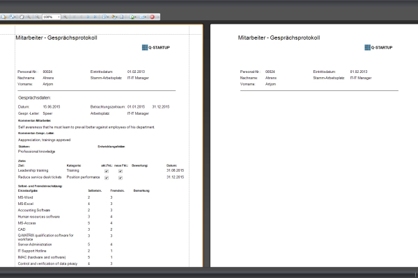 Les journaux d'entretien des employés peuvent ensuite être simplement imprimés à partir de l'aperçu des entretiens et mis à disposition pour le dossier du personnel ainsi que pour l'employé, ou archivés dans le dossier de documents.